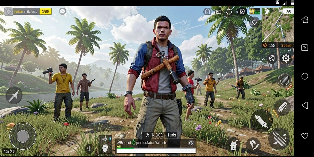Screenshot utama 8ID menampilkan karakter yang bergerak dalam simulasi kehidupan.