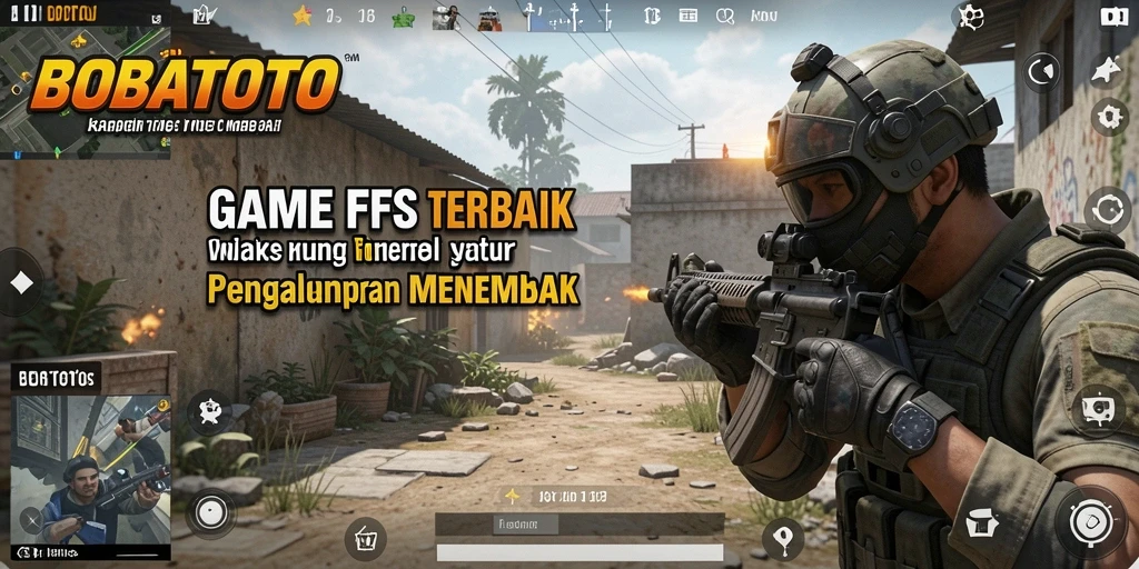 Screenshot utama BOBATOTO menampilkan aksi menembak yang seru di medan perang.