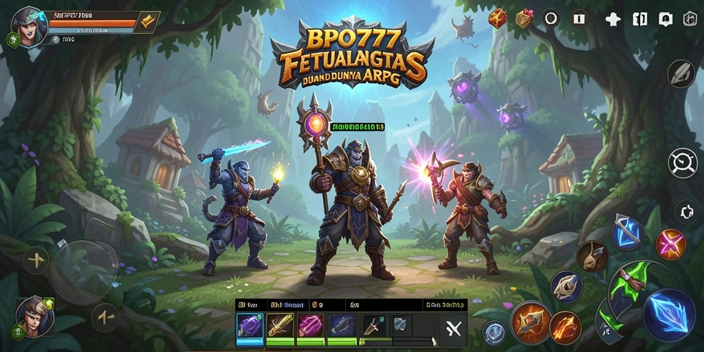 Screenshot BPO777 menunjukkan pertempuran seru dalam dunia fantasi ARPG.