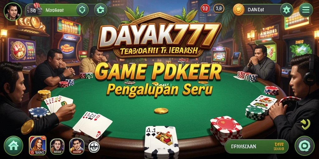 Tampilan gameplay DAYAK777 dengan suasana poker yang mendebarkan.