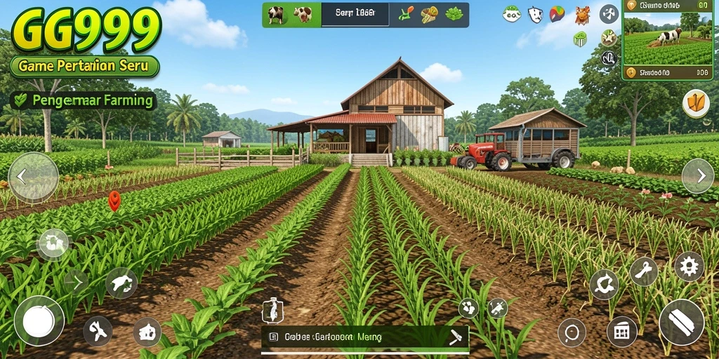 Tangkapan layar gameplay GG999 yang menampilkan aktivitas bertani yang menyenangkan.
