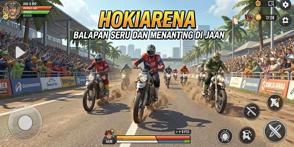 Gameplay seru HOKIARENA dengan balapan cepat dan adrenalin tinggi.