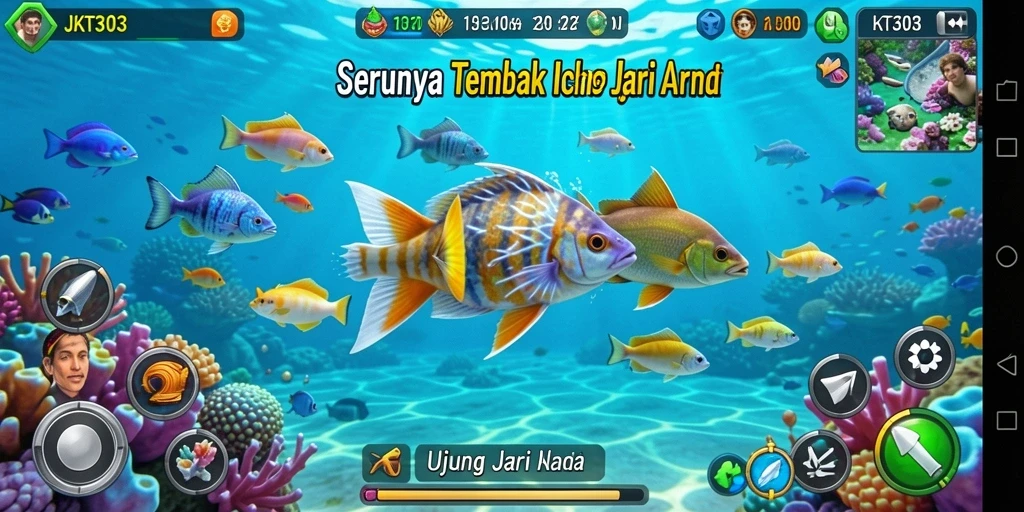 Tampilan gameplay seru JKT303 dengan berbagai ikan untuk ditangkap.