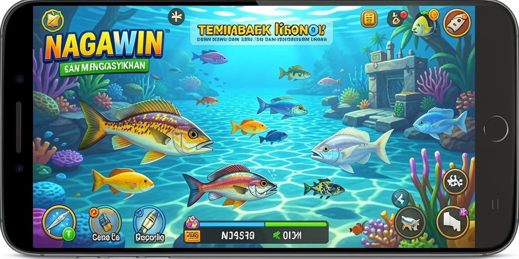 Screenshot NAGAWIN menampilkan aksi seru dalam Tembak Ikan.
