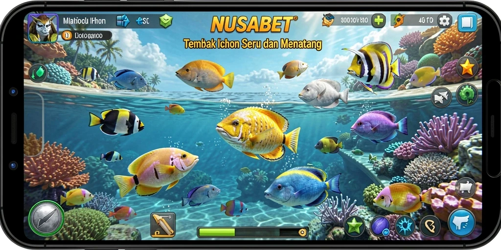 Tampilan seru dari gameplay NUSABET dengan banyak ikan berbeda.