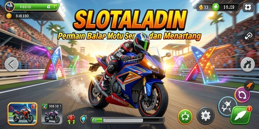 Tampilan gameplay SLOTALADIN yang seru dan menegangkan di trek balap.
