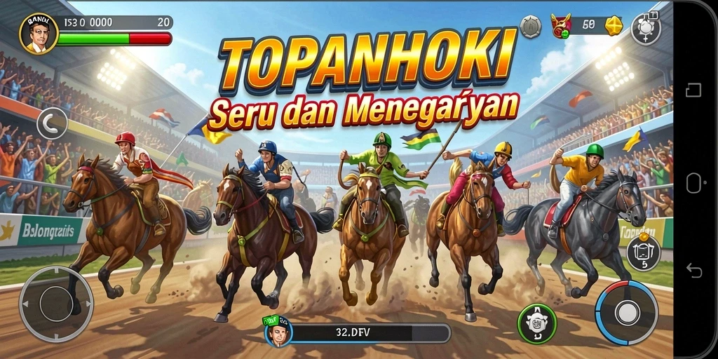 Screenshot gameplay TOPANHOKI yang menampilkan balapan menegangkan.